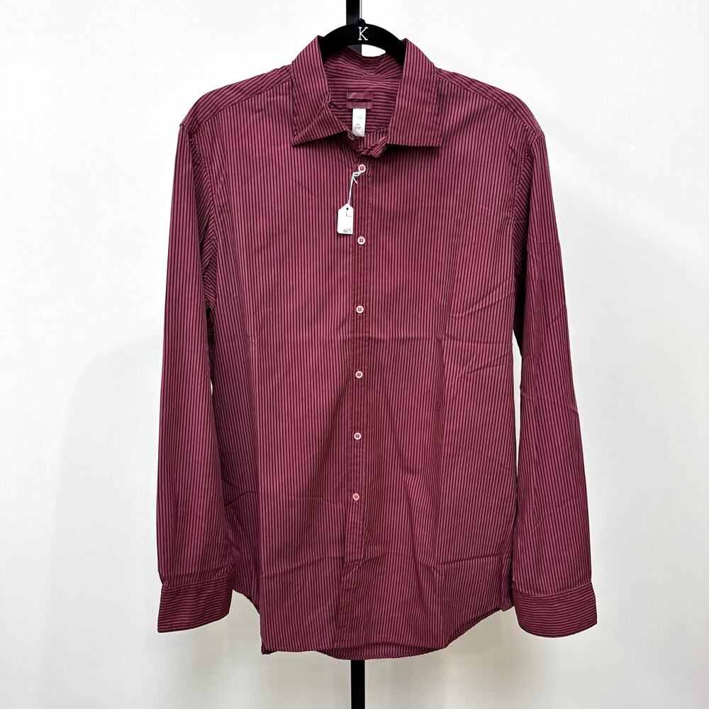 Massimo Alba Cotton Maroon Black Stripe Button Up Shirt Large Cotton Long Sleeve